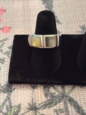 Sterling Silver Two-Stone Mother-of-Pearl Ring in Cream, Ivory and Pink